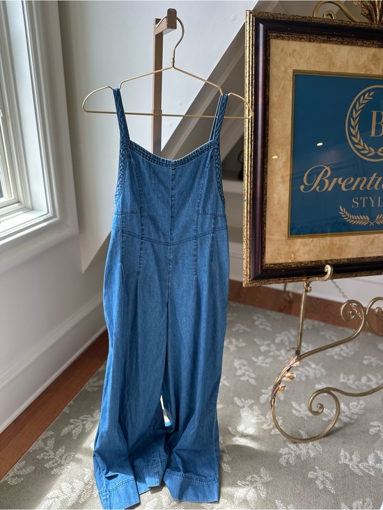 aerie Pants - Aerie Denim Wide-Leg Jumpsuit - Blue size Small